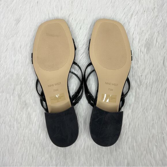 NINE WEST / Remy black faux leather croc embossed strappy block heel sandal /7.5 - Picture 8 of 11